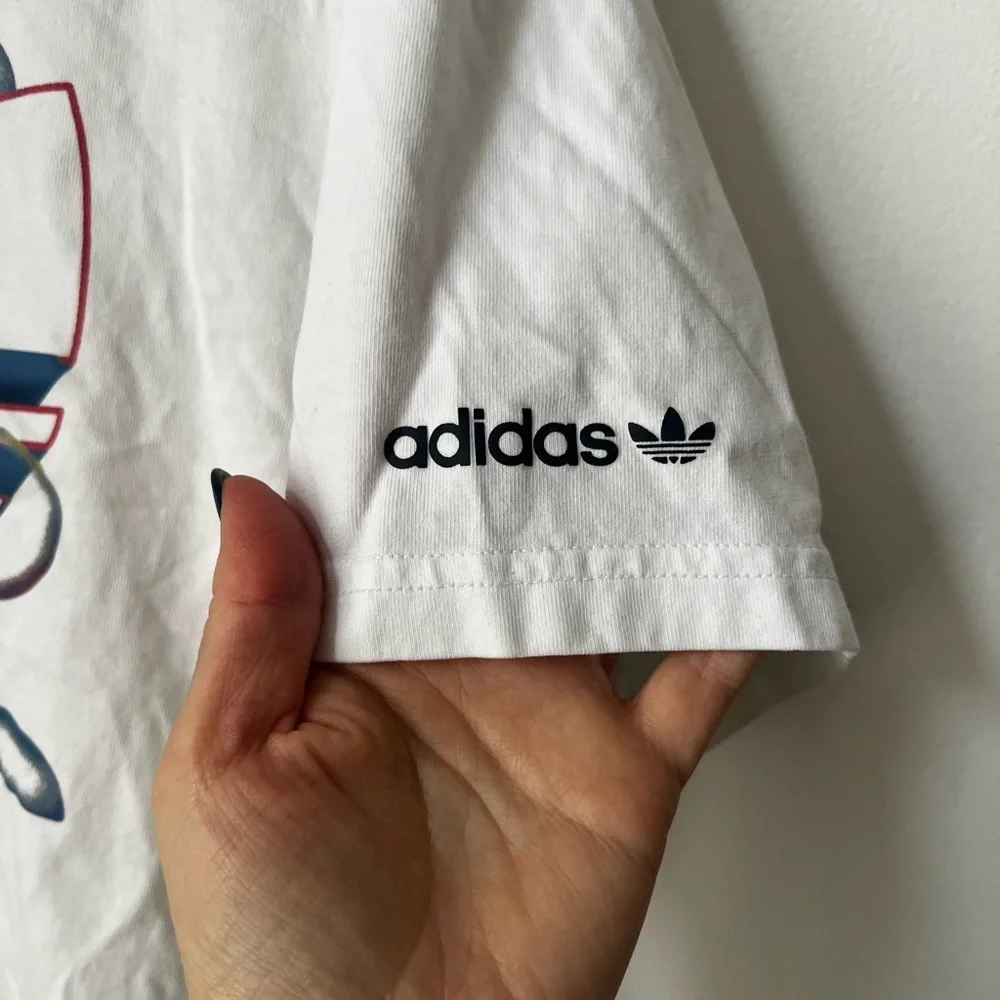 Adidas White Summer Trefoil Shirt with Colorful Logo